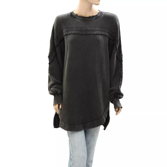Free People Taylor Sweatshirt Tunic Top Oversized Solid Slouchy Cotton XS 277468 - Picture 6 of 9